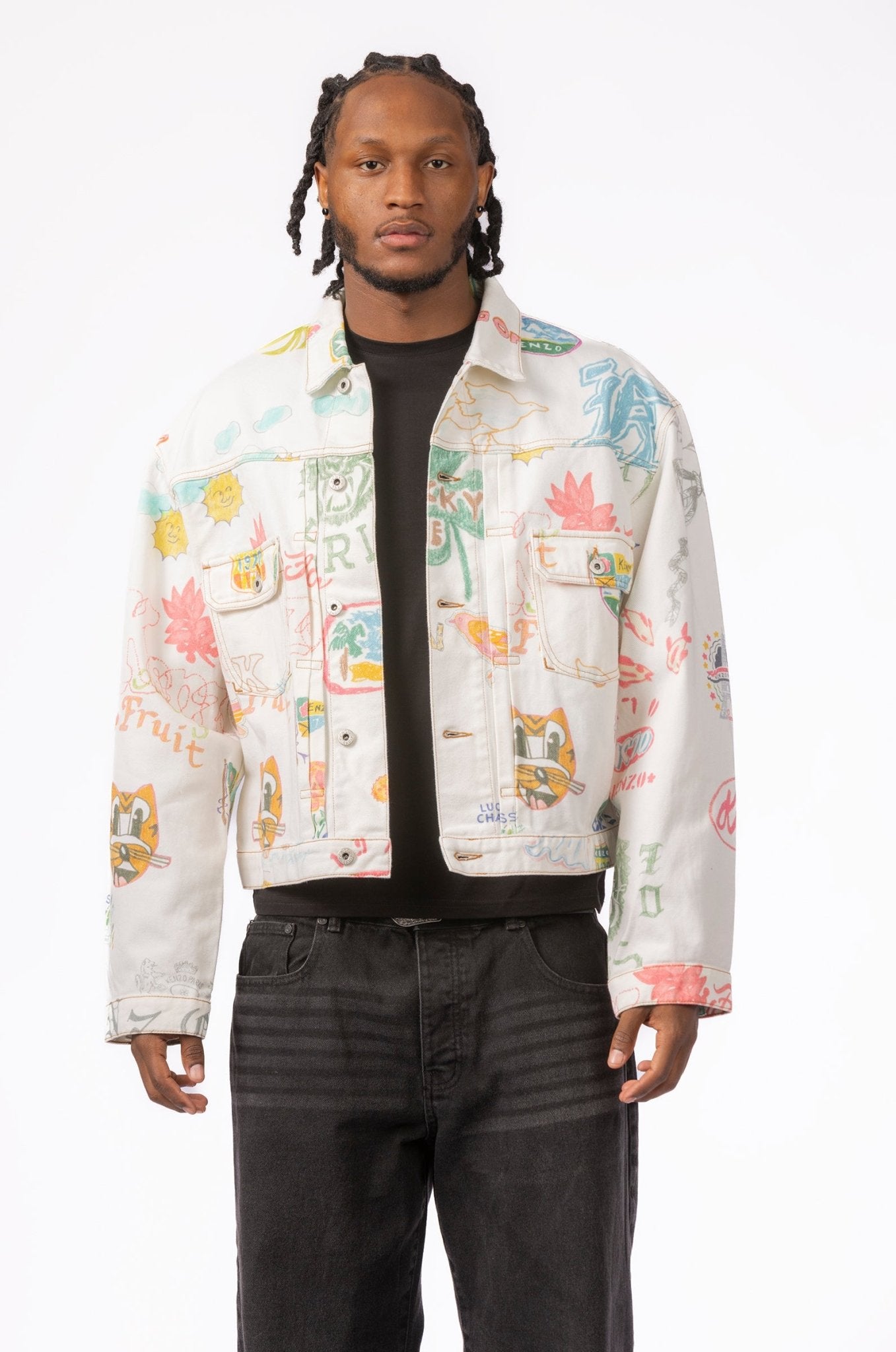 Kenzo Graphic Print Denim Jacket - supergl0rious