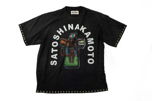 Satoshi Nakamoto Welcome To The Machine Studded Logo T-Shirt - supergl0rious